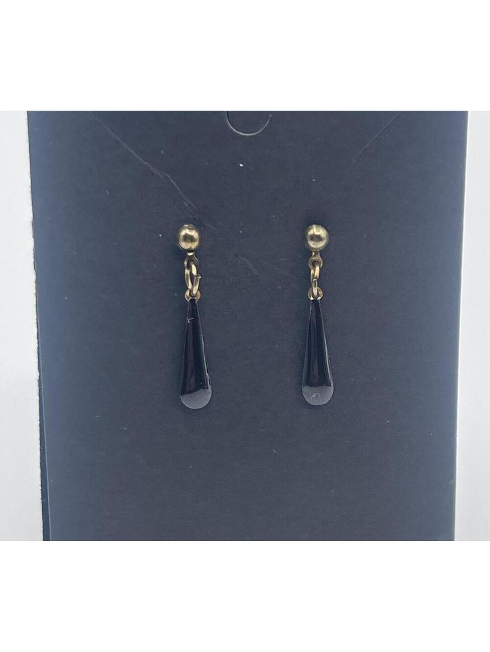 Elegant Black Teardrop Dangle Earrings with Gold Tone Studs